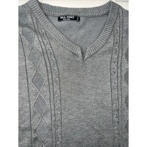 Paul Jones Mens Sweater Vest 2XL Gray Cable Knit Diamond  V Neck Pullover Gramps